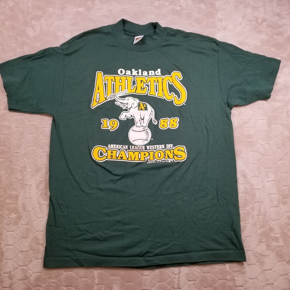 VTG 1988 Oakland A's Athletics Shirt Sz XL Trench Tag Divisional Champs See Pics